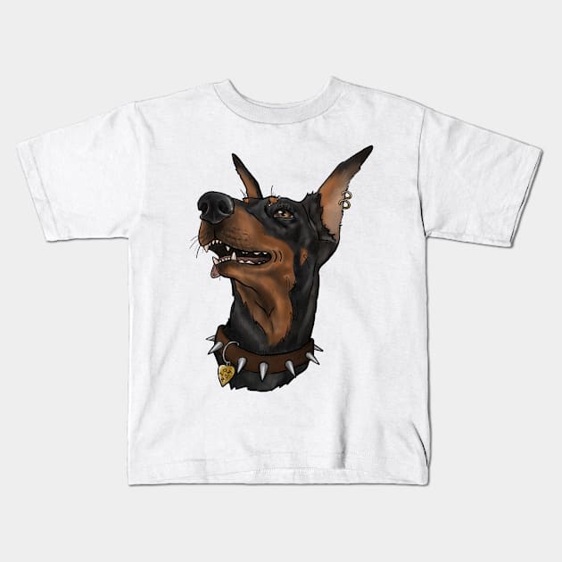 Cute brutal doberman Kids T-Shirt by Kingroad